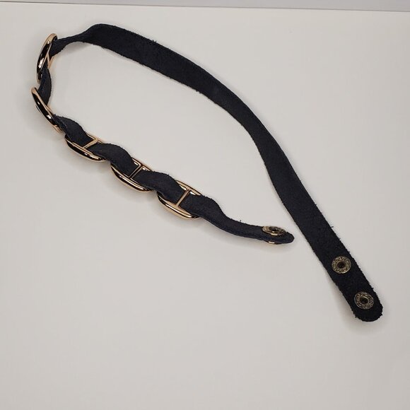 Navy Leather and Brass ring Wrap Bracelet - Picture 7 of 7